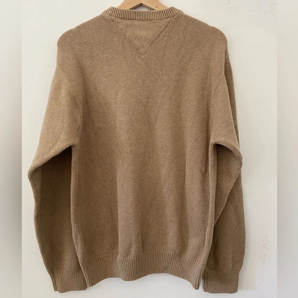 Tommy Hilfiger Y2K Tan knit crewneck Sweater Size Large Preppy Office wear